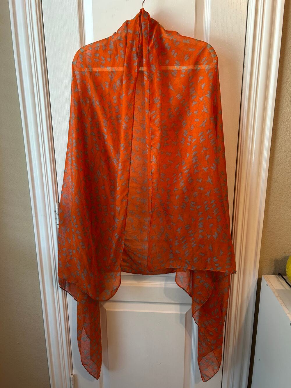 Orange and Grey Bird Printed Kimono Wrap Scarf